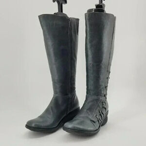 Gray Leather Knee-High Boots